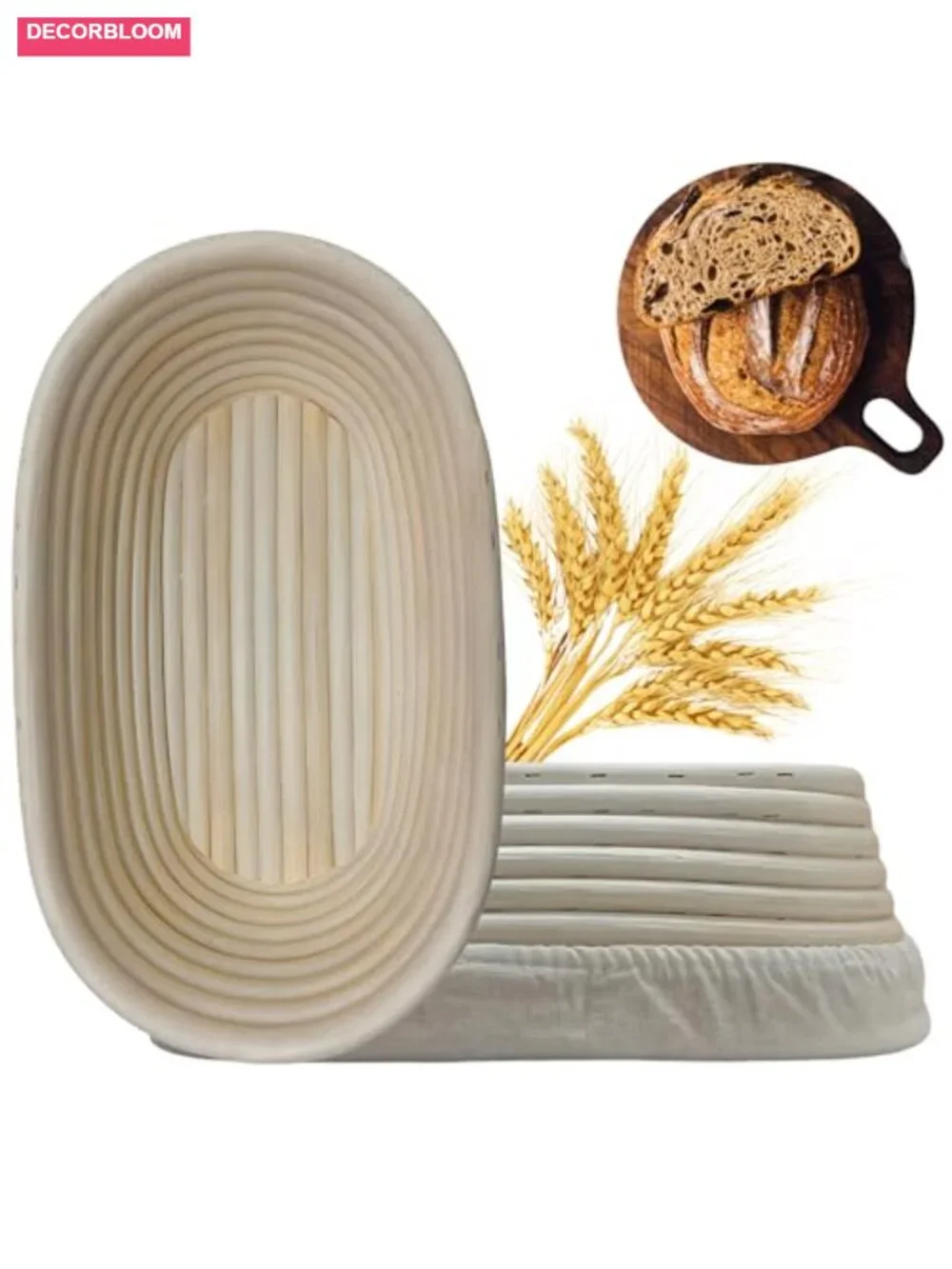 Banneton Bread Proofing Basket 2 Pack Oval with Liner Rattan Sourdough Baking